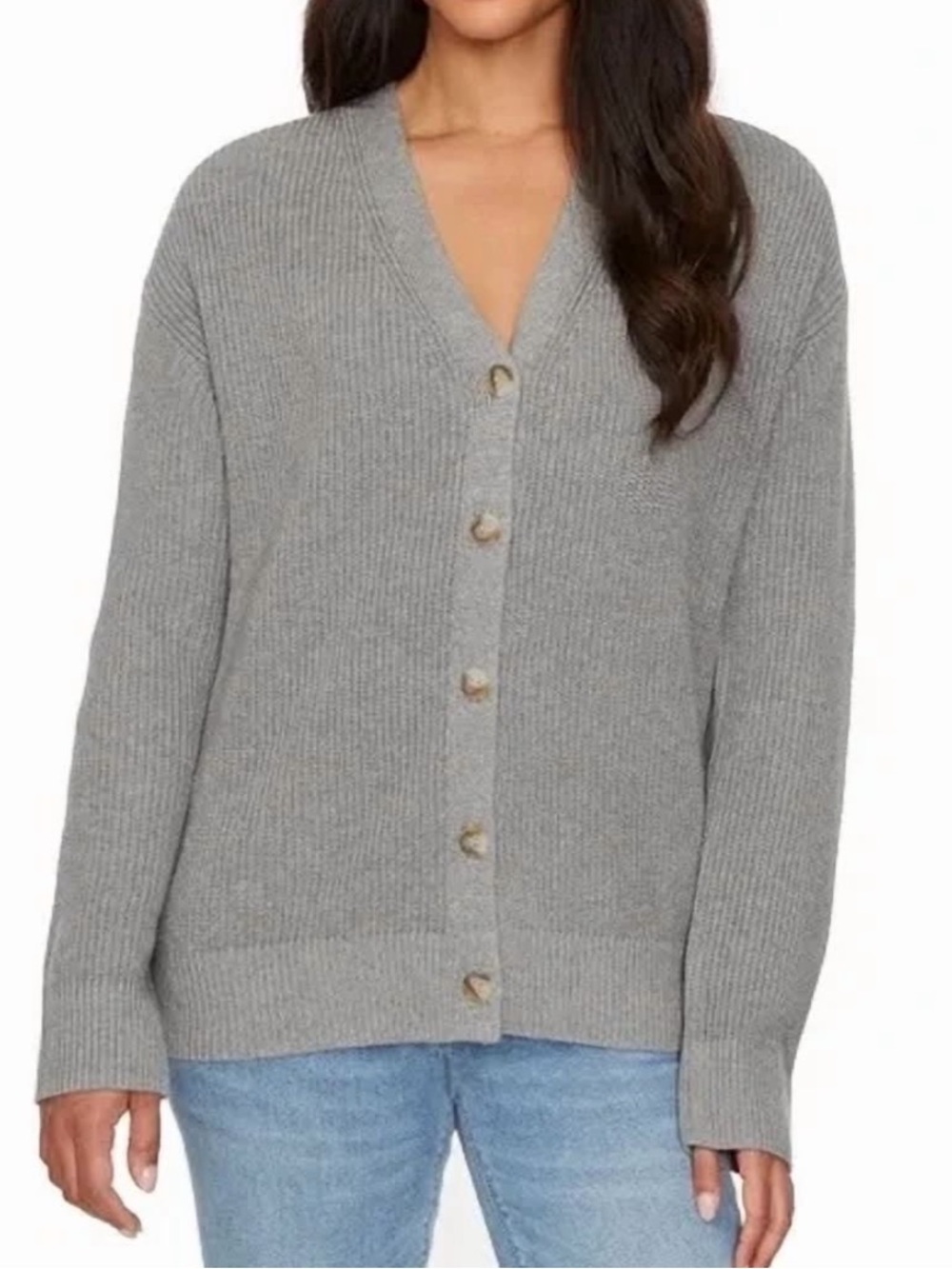 Hudson Long Sleeve Cardigan Sweater Cotton Knit Large Grey